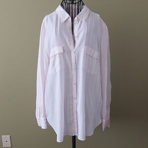 LOFT Men's Light Pink Striped Button Down Shirt